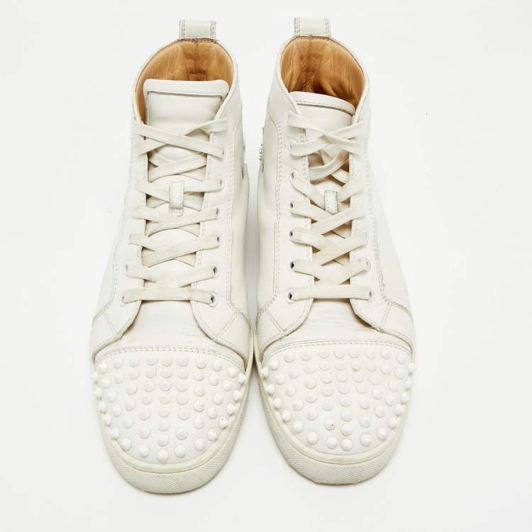 Pre Owned Christian Louboutin White Leather Louis Spikes High Top Sneakers Size 43.5