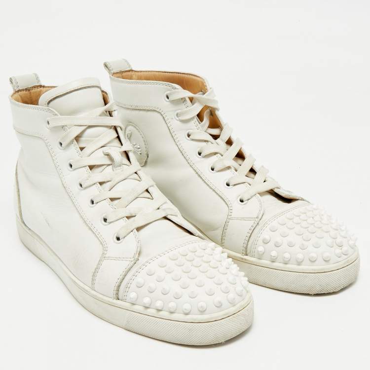 Pre Owned Christian Louboutin White Leather Louis Spikes High Top Sneakers Size 43.5