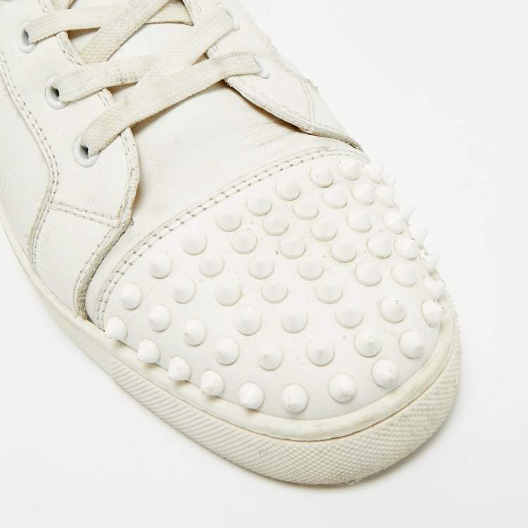 Pre Owned Christian Louboutin White Leather Louis Spikes High Top Sneakers Size 43.5