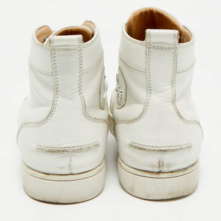 Pre Owned Christian Louboutin White Leather Louis Spikes High Top Sneakers Size 43.5
