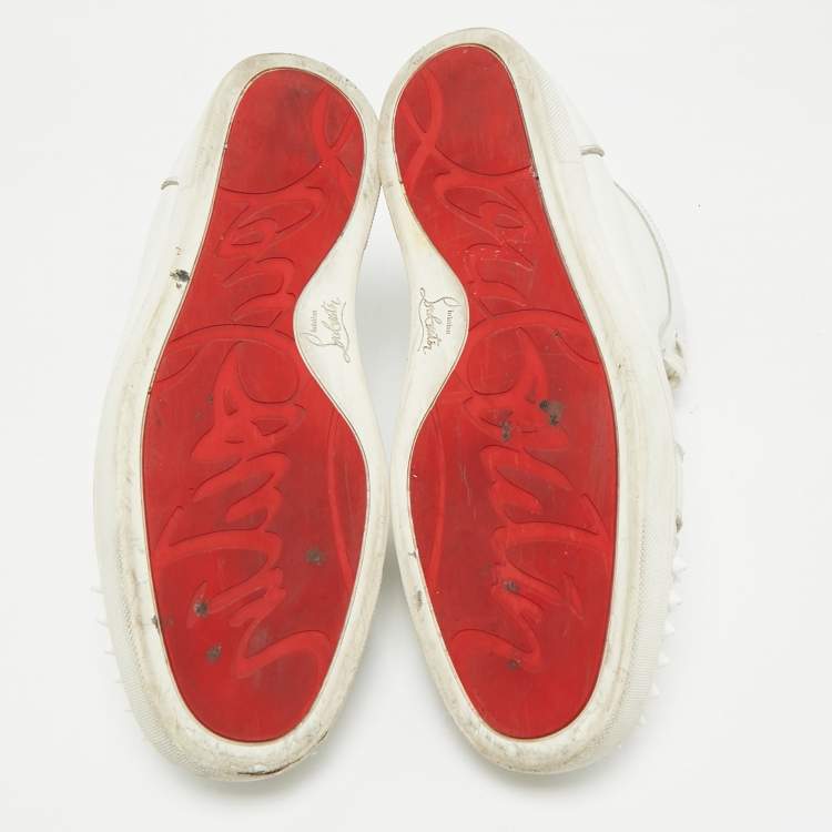 Pre Owned Christian Louboutin White Leather Louis Spikes High Top Sneakers Size 43.5