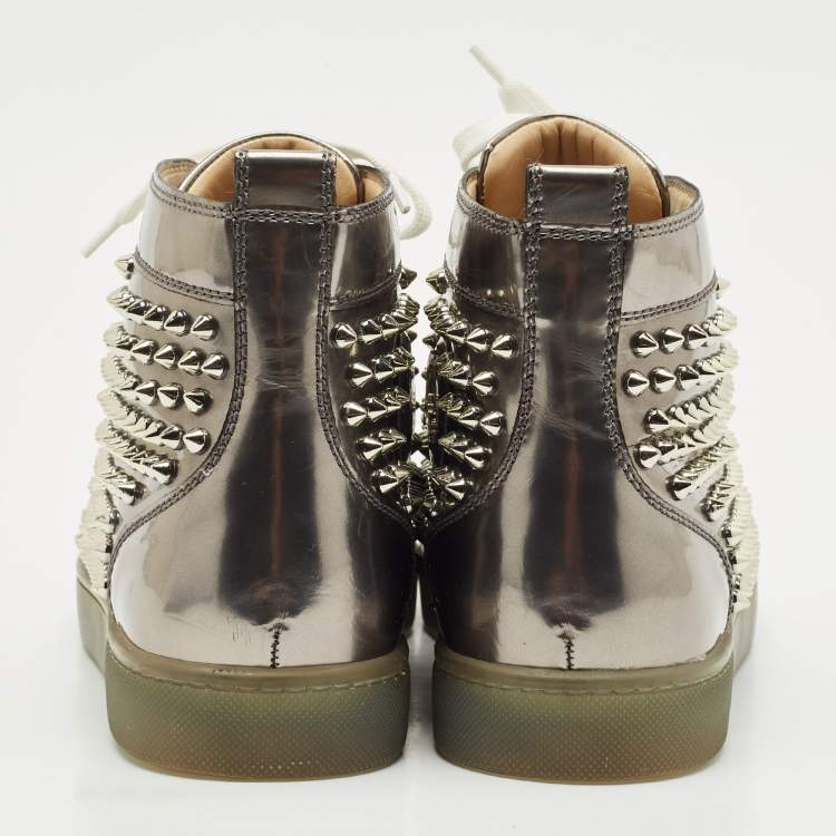 Pre Owned Christian Louboutin Metallic Leather Louis Junior High Top Sneakers Size 40