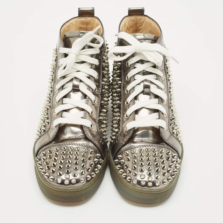 Pre Owned Christian Louboutin Metallic Leather Louis Junior High Top Sneakers Size 40