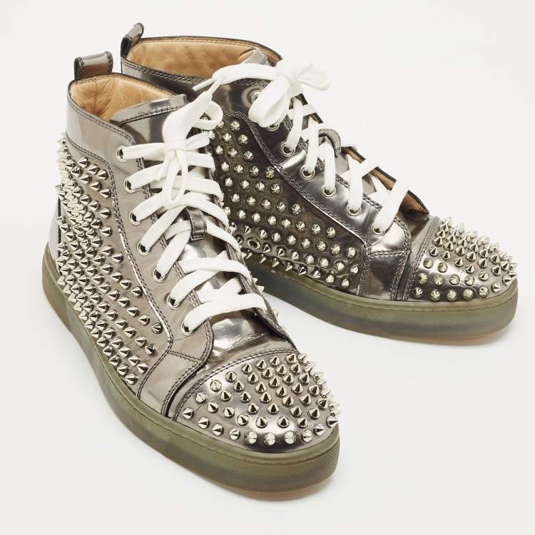 Pre Owned Christian Louboutin Metallic Leather Louis Junior High Top Sneakers Size 40