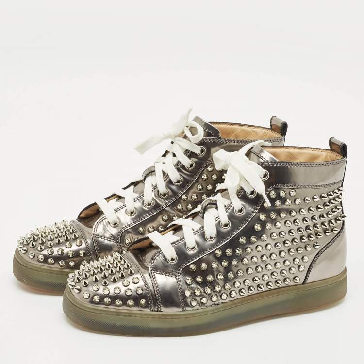 Pre Owned Christian Louboutin Metallic Leather Louis Junior High Top Sneakers Size 40