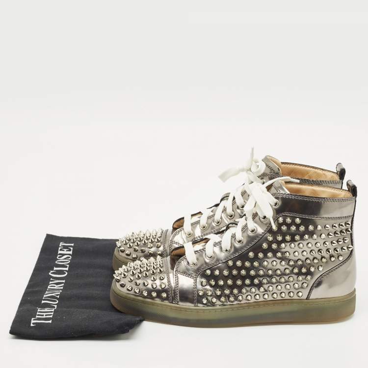 Pre Owned Christian Louboutin Metallic Leather Louis Junior High Top Sneakers Size 40