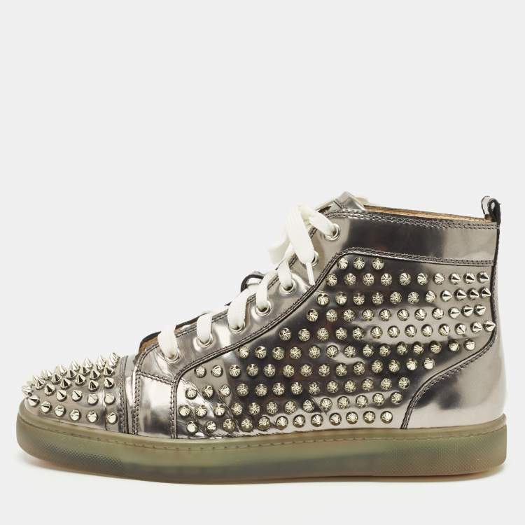 Pre Owned Christian Louboutin Metallic Leather Louis Junior High Top Sneakers Size 40