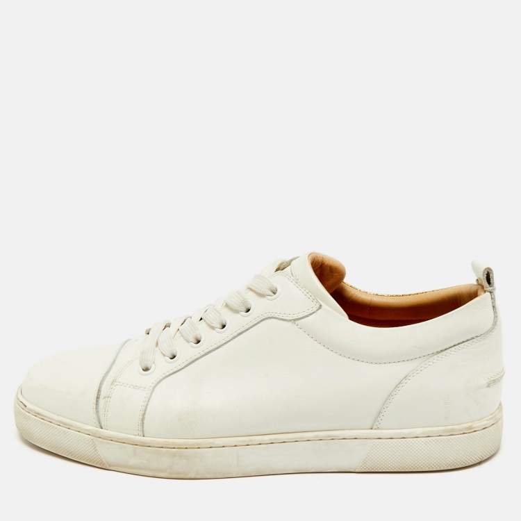 Pre Owned Christian Louboutin White/Gold Leather and Croc Embossed Leather Vieirissima Sneakers Size 40