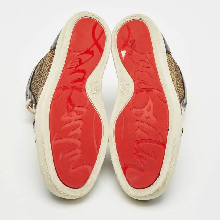 Pre Owned Christian Louboutin Beige/Black Raffia and Leather Rantus Orlato Sneakers Size 42