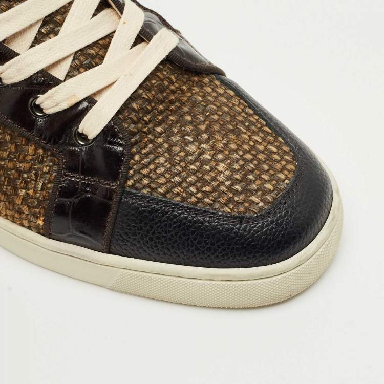 Pre Owned Christian Louboutin Beige/Black Raffia and Leather Rantus Orlato Sneakers Size 42