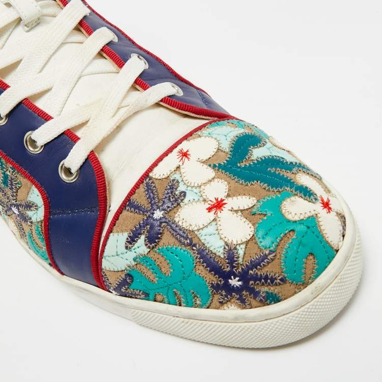 Pre Owned Christian Louboutin Multicolor Embroidered Suede and Leather Louis Patch High Top Sneakers Size 43