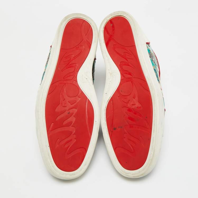 Pre Owned Christian Louboutin Multicolor Embroidered Suede and Leather Louis Patch High Top Sneakers Size 43