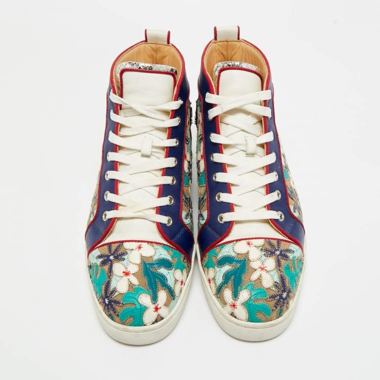 Pre Owned Christian Louboutin Multicolor Embroidered Suede and Leather Louis Patch High Top Sneakers Size 43