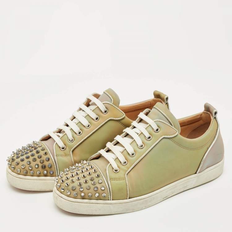Pre Owned Christian Louboutin Iridescent PVC Louis Junior Spikes Low Top Sneakers Size 44