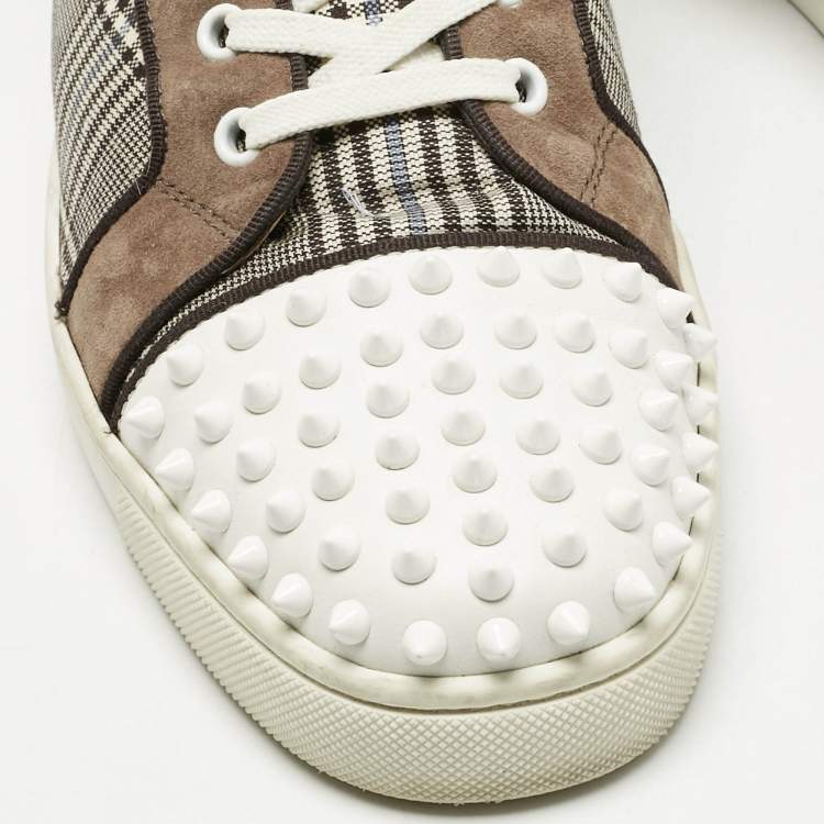 Pre Owned Christian Louboutin Multicolor Check Fabric And Leather Louis Spike High Top Sneakers Size 42.5