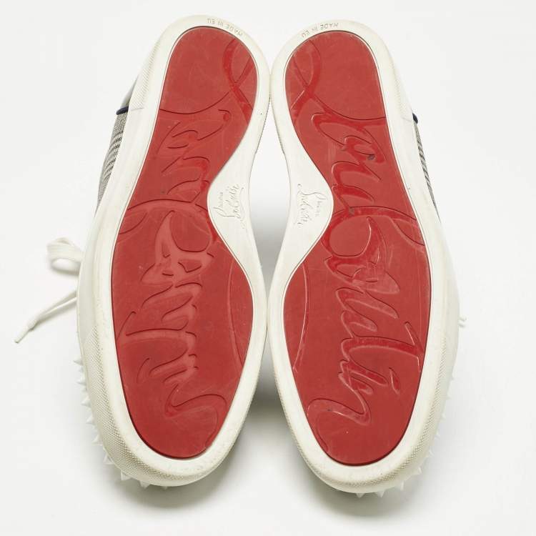 Pre Owned Christian Louboutin Multicolor Check Fabric And Leather Louis Spike High Top Sneakers Size 42.5