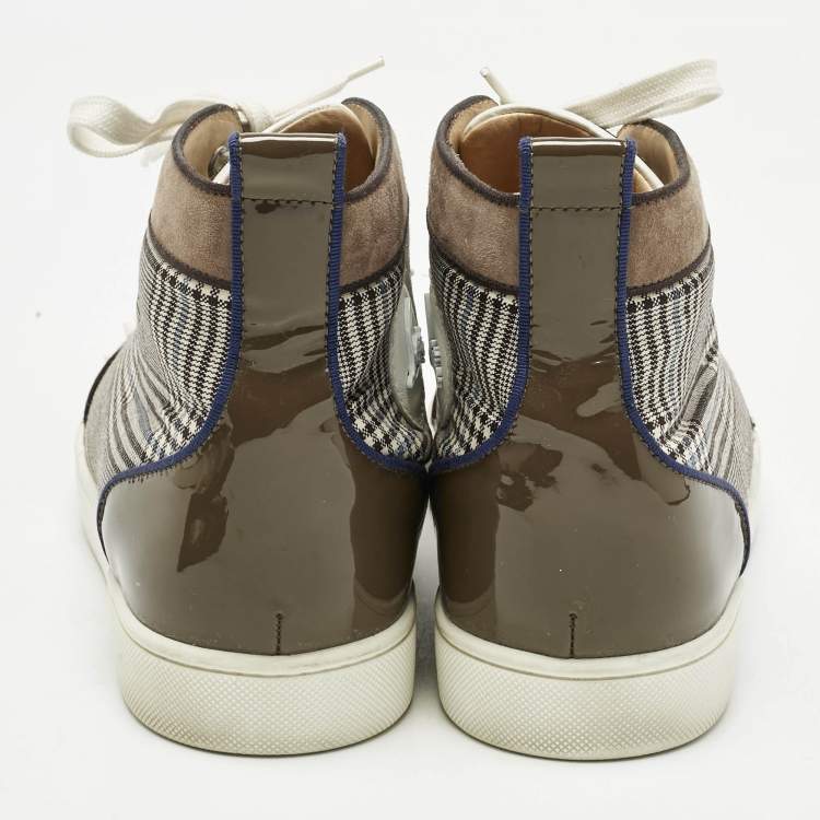 Pre Owned Christian Louboutin Multicolor Check Fabric And Leather Louis Spike High Top Sneakers Size 42.5