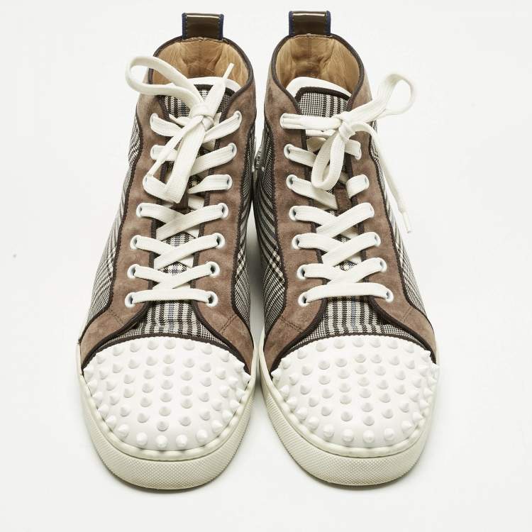 Pre Owned Christian Louboutin Multicolor Check Fabric And Leather Louis Spike High Top Sneakers Size 42.5
