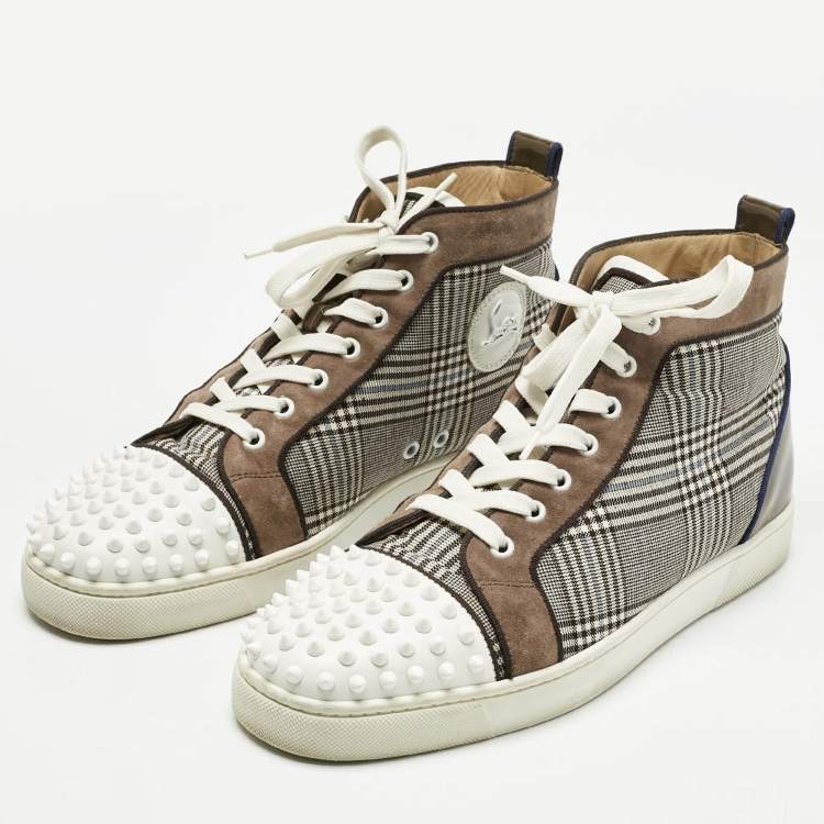 Pre Owned Christian Louboutin Multicolor Check Fabric And Leather Louis Spike High Top Sneakers Size 42.5