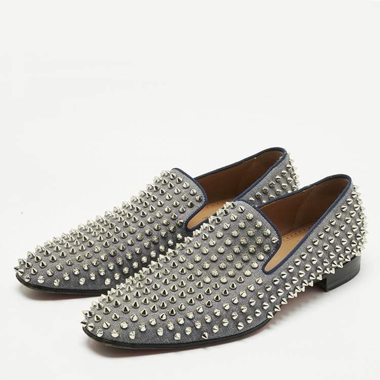 Pre Owned Christian Louboutin Blue Denim Rollerball Spikes Loafers Size 41.5