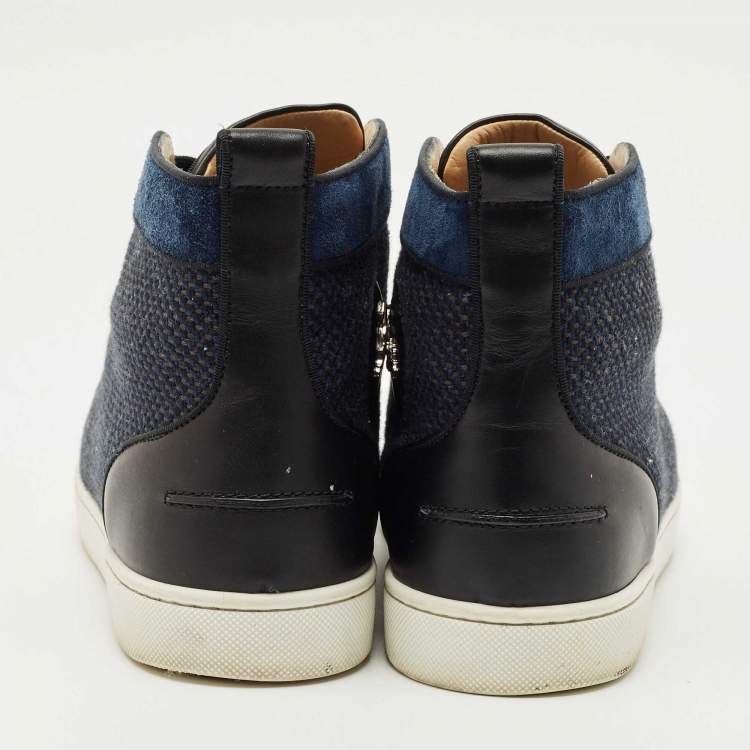 Pre Owned Christian Louboutin Black/Blue Leather and Suede Louis High Top Sneakers Size 42.5