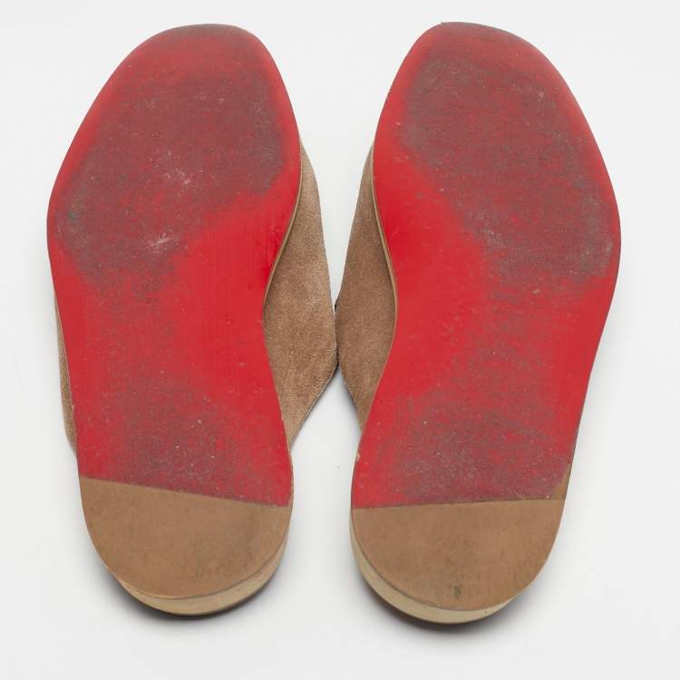 Pre Owned Christian Louboutin Brown Suede Roc X Tass Mules Size 45