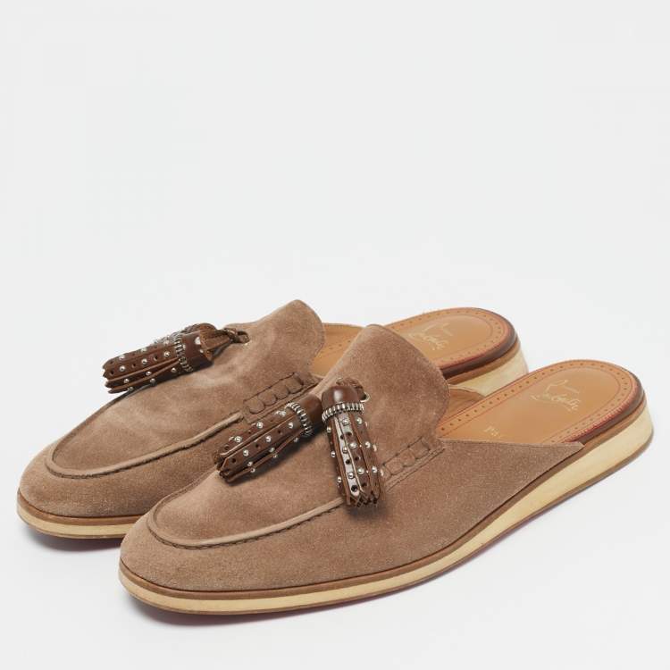 Pre Owned Christian Louboutin Brown Suede Roc X Tass Mules Size 45