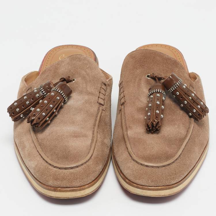 Pre Owned Christian Louboutin Brown Suede Roc X Tass Mules Size 45