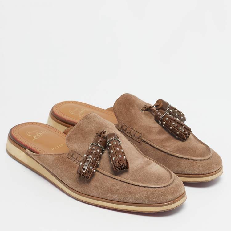 Pre Owned Christian Louboutin Brown Suede Roc X Tass Mules Size 45