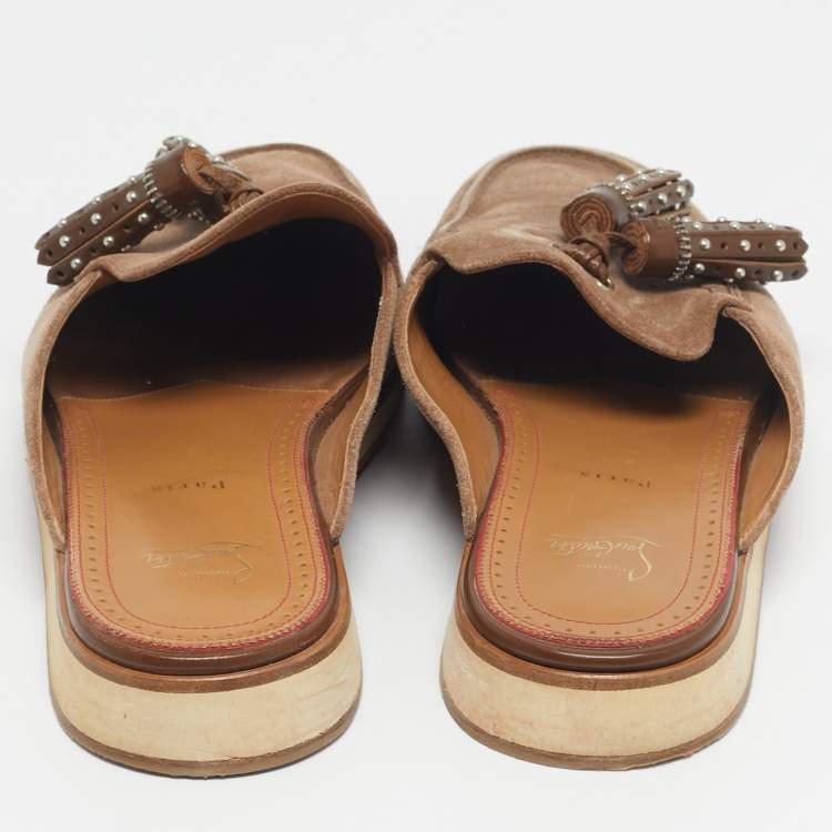 Pre Owned Christian Louboutin Brown Suede Roc X Tass Mules Size 45