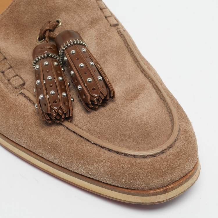 Pre Owned Christian Louboutin Brown Suede Roc X Tass Mules Size 45
