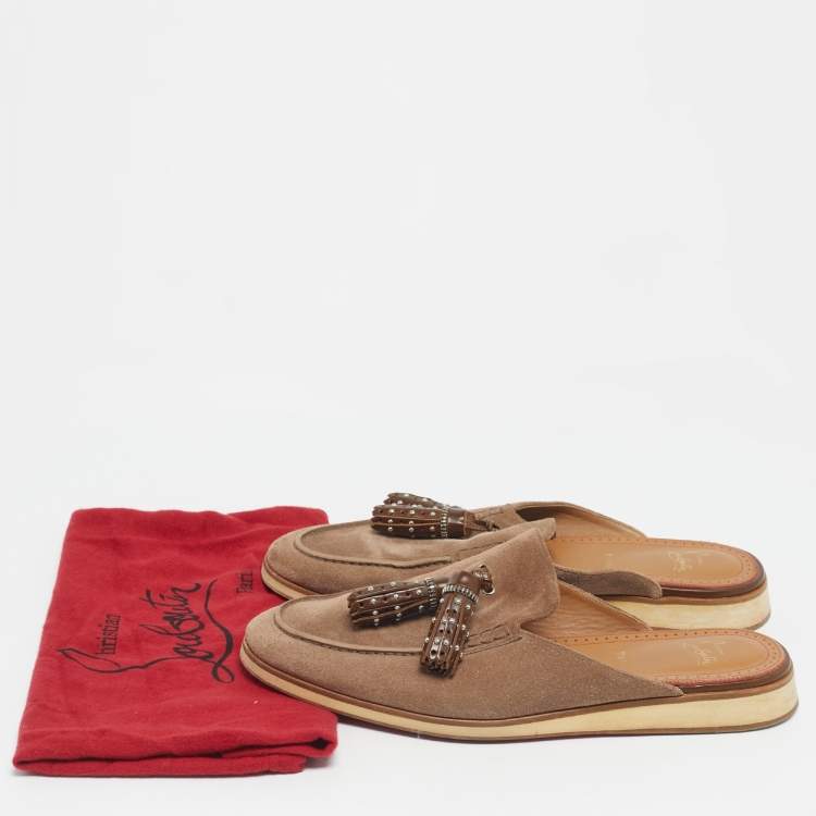 Pre Owned Christian Louboutin Brown Suede Roc X Tass Mules Size 45