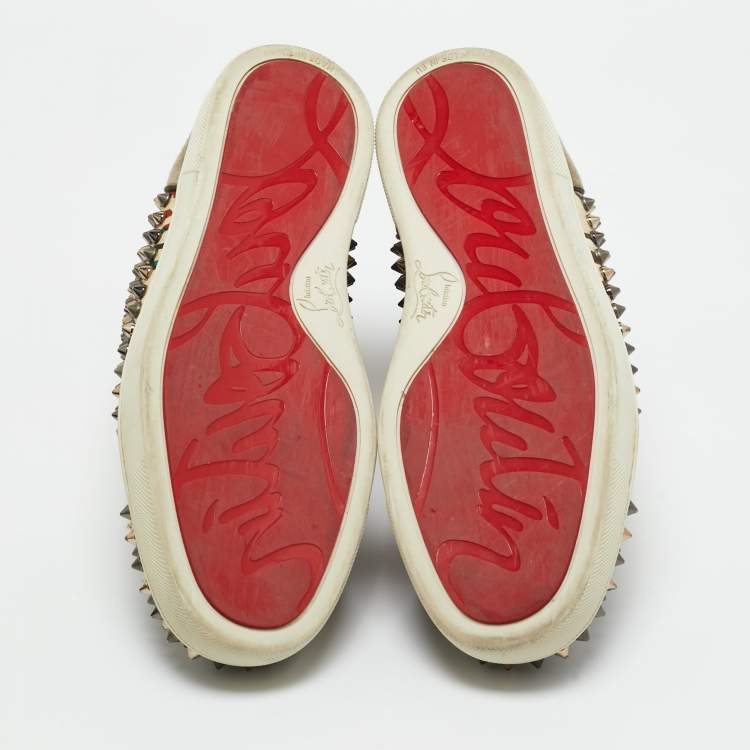 Pre Owned Christian Louboutin Multicolor Canvas and Leather Louis Spikes Lace Up Sneakers Size 39