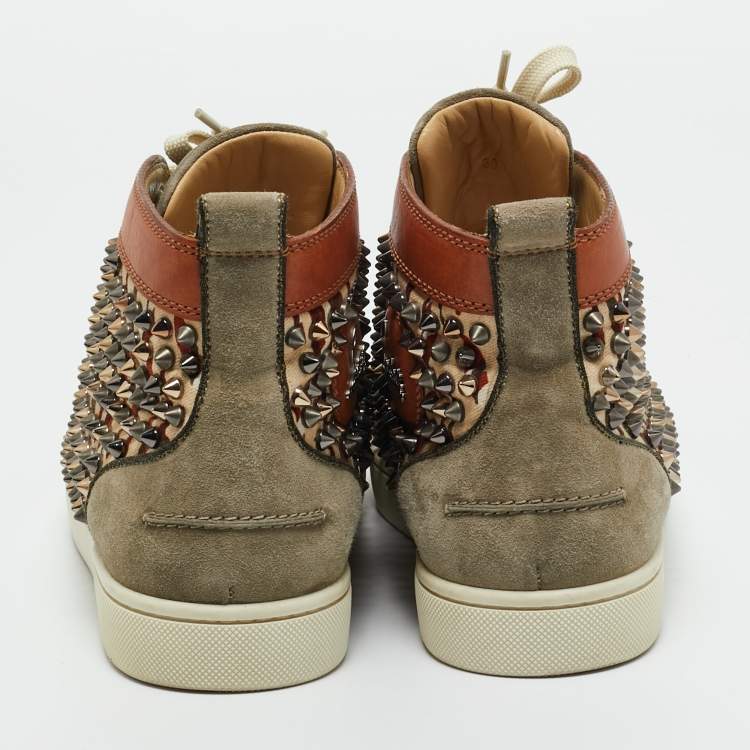 Pre Owned Christian Louboutin Multicolor Canvas and Leather Louis Spikes Lace Up Sneakers Size 39