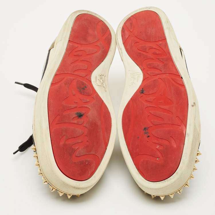 Pre Owned Christian Louboutin Black/Gold Canvas and Leather Louis Junior Spikes Sneakers Size 41