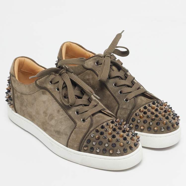Pre Owned Christian Louboutin Olive Green Suede Seavaste 2 Orlato Sneakers Size 43