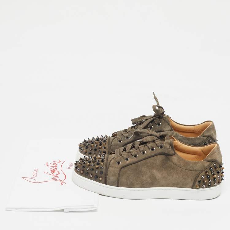 Pre Owned Christian Louboutin Olive Green Suede Seavaste 2 Orlato Sneakers Size 43