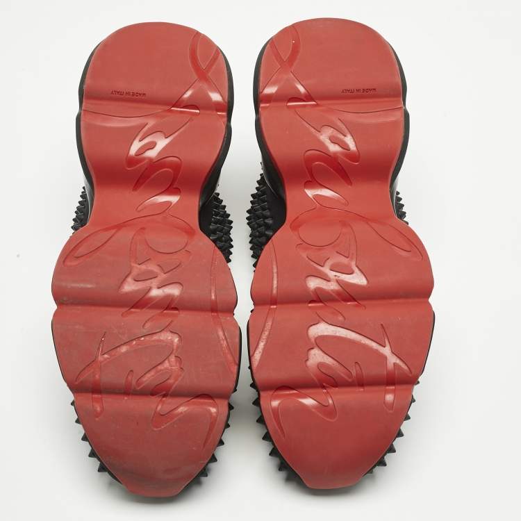 Pre Owned Christian Louboutin Black Stretch Fabric Spike Sock Slip On Platform Sneakers Size 41.5