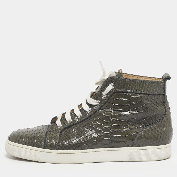 Pre Owned Christian Louboutin Green Python Leather Rantus Orlato High Top Sneakers Size 45