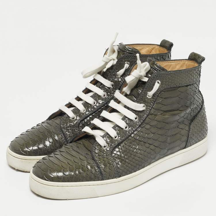 Pre Owned Christian Louboutin Green Python Leather Rantus Orlato High Top Sneakers Size 45
