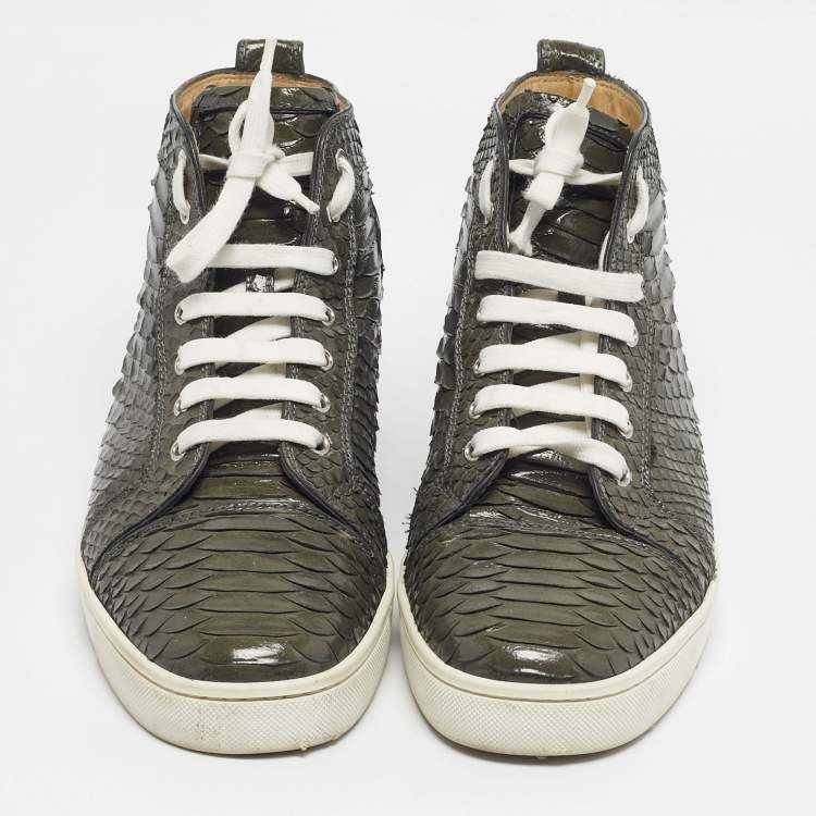 Pre Owned Christian Louboutin Green Python Leather Rantus Orlato High Top Sneakers Size 45