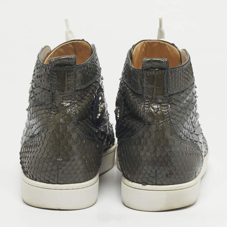 Pre Owned Christian Louboutin Green Python Leather Rantus Orlato High Top Sneakers Size 45