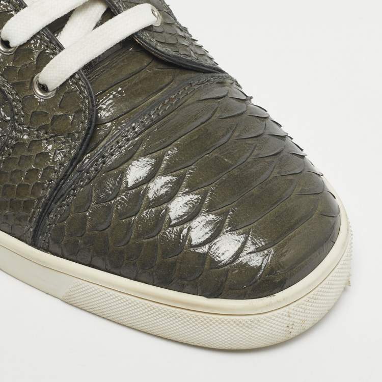 Pre Owned Christian Louboutin Green Python Leather Rantus Orlato High Top Sneakers Size 45