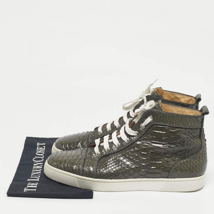 Pre Owned Christian Louboutin Green Python Leather Rantus Orlato High Top Sneakers Size 45