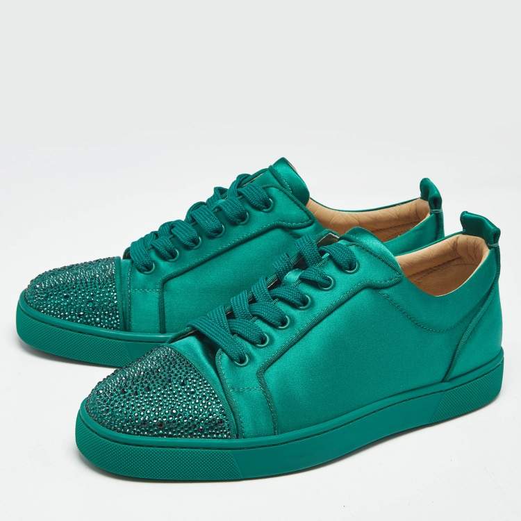 Pre Owned Christian Louboutin Green Satin Louis Orlato Lace Up Sneakers Size 42