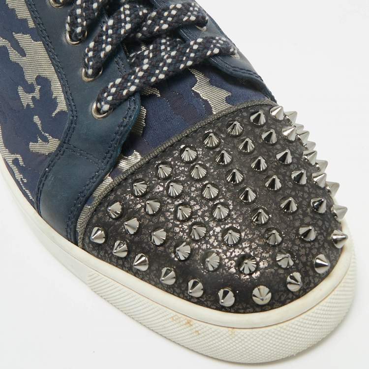 Pre Owned Christian Louboutin Multicolor Canvas and Leather Louis Junior Spikes Lace Up Sneakers Size 45