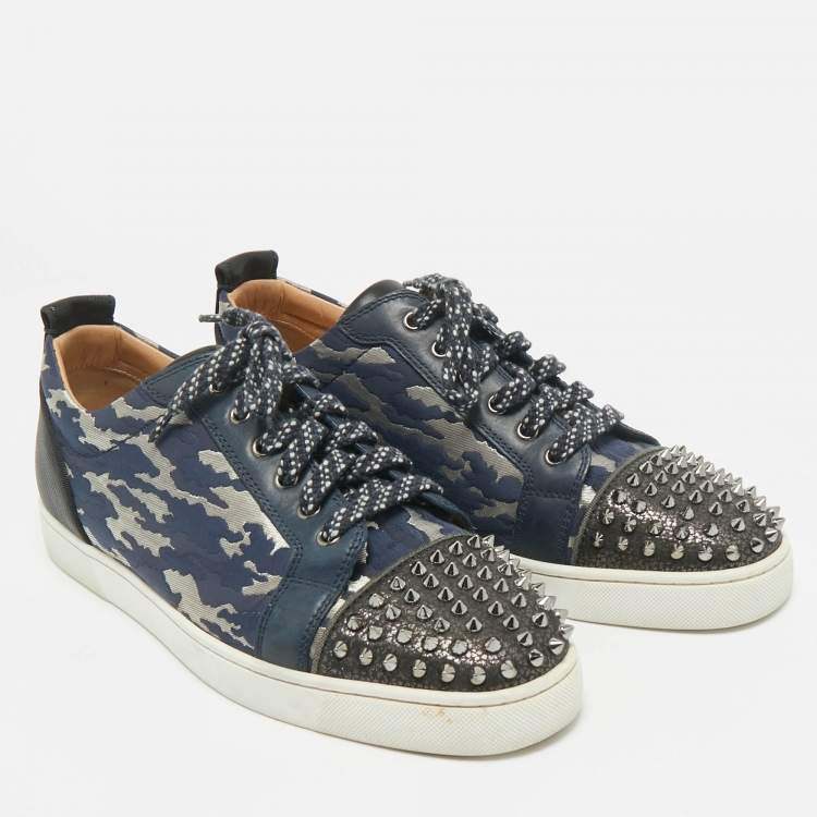 Pre Owned Christian Louboutin Multicolor Canvas and Leather Louis Junior Spikes Lace Up Sneakers Size 45