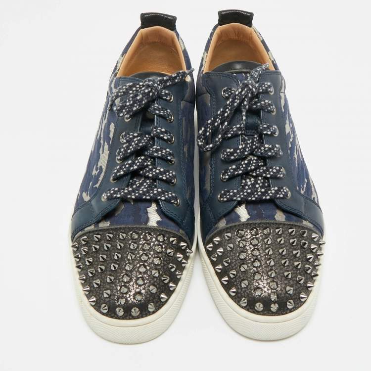 Pre Owned Christian Louboutin Multicolor Canvas and Leather Louis Junior Spikes Lace Up Sneakers Size 45