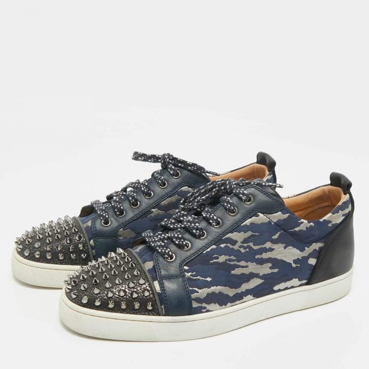 Pre Owned Christian Louboutin Multicolor Canvas and Leather Louis Junior Spikes Lace Up Sneakers Size 45