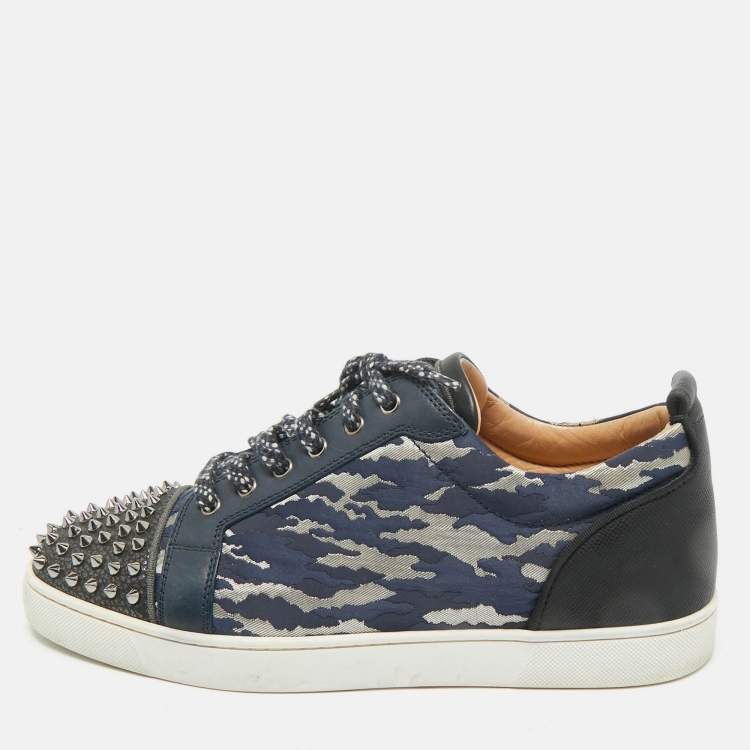 Pre Owned Christian Louboutin Multicolor Canvas and Leather Louis Junior Spikes Lace Up Sneakers Size 45